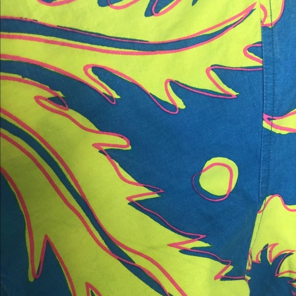 Ocean Pacific OP Vintage Hawaiian Shirt Surf Blue Neon Green Pink - Medium/Large - Picture 11 of 12